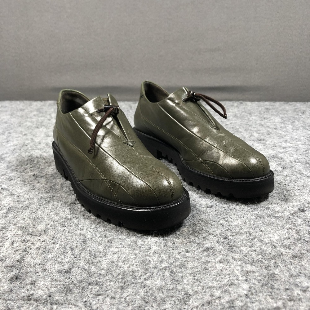 Paul Green Shoes Womens Size 7.5 Green Leather Lace Up Oxford Vibram Comfort